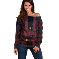 Filipino Barong Tagalog Inspired Personalised Off Shoulder Sweater Mabuhay Philippines Festival Polynesian Pattern