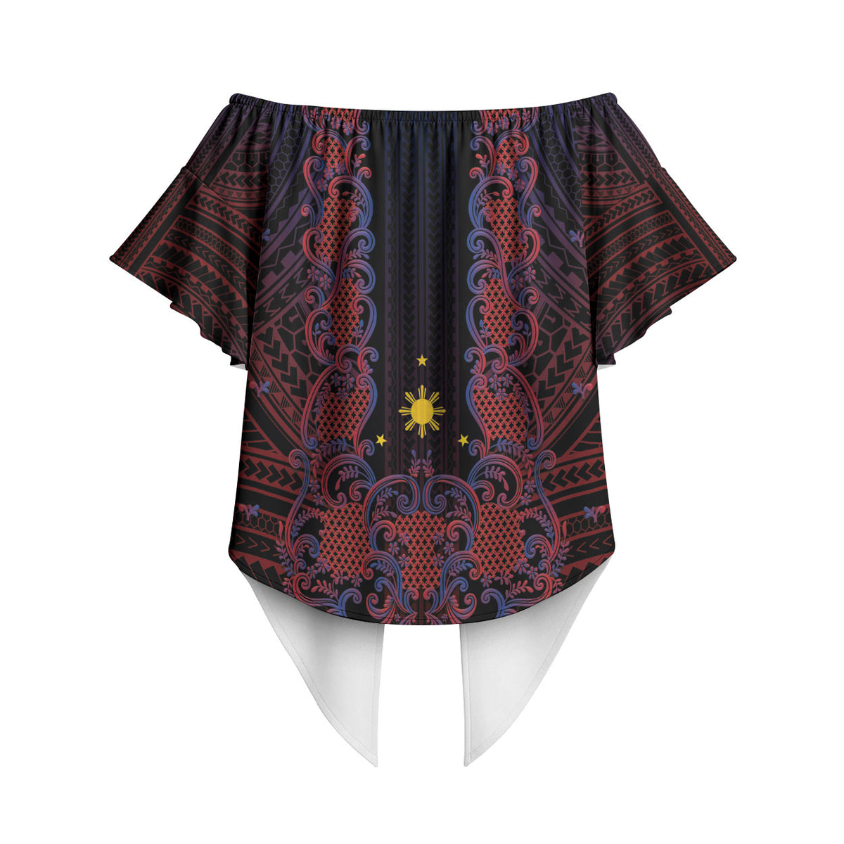 Filipino Barong Tagalog Inspired Personalised Off Shoulder Wrap Waist Top Mabuhay Philippines Festival Polynesian Pattern