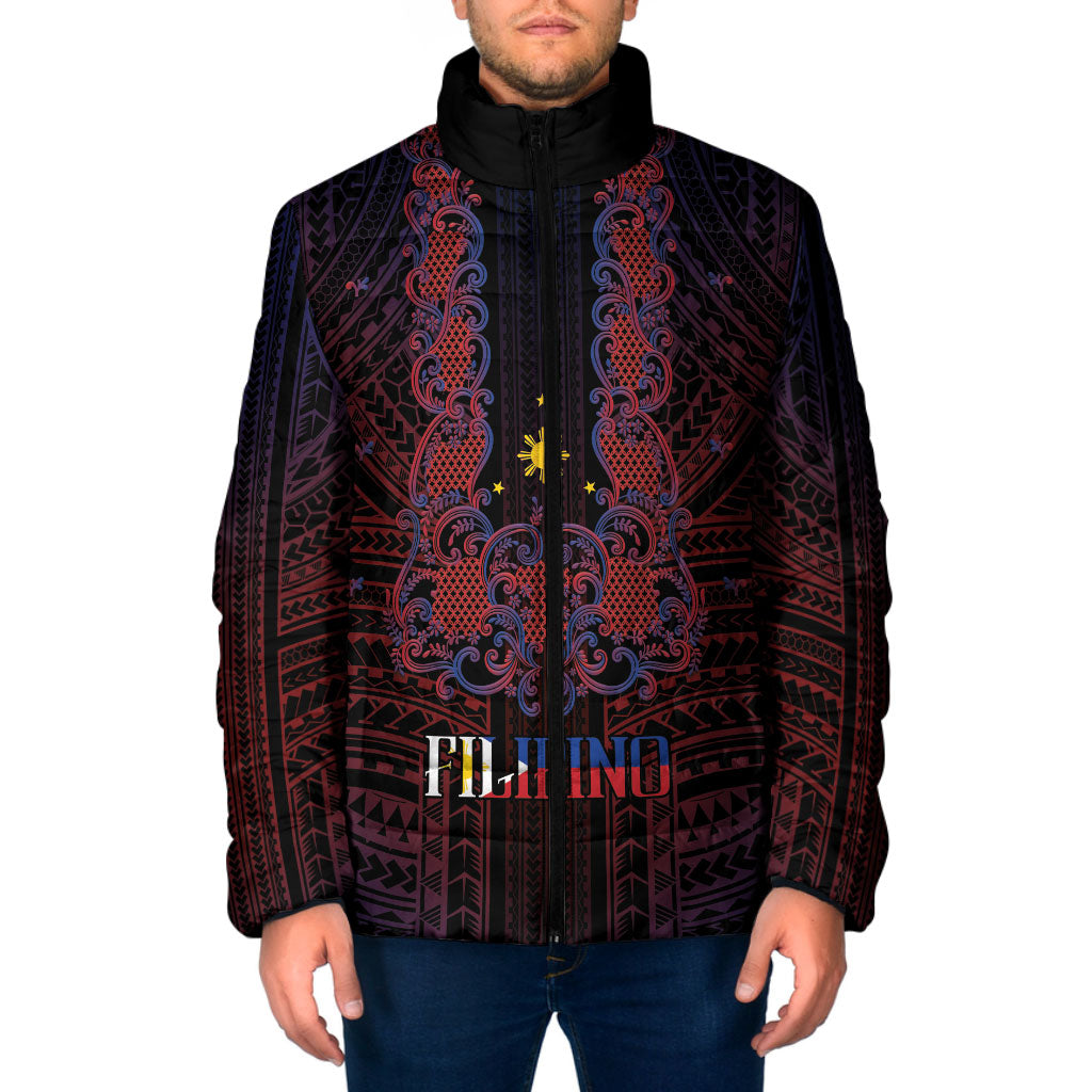 Filipino Barong Tagalog Inspired Personalised Padded Jacket Mabuhay Philippines Festival Polynesian Pattern
