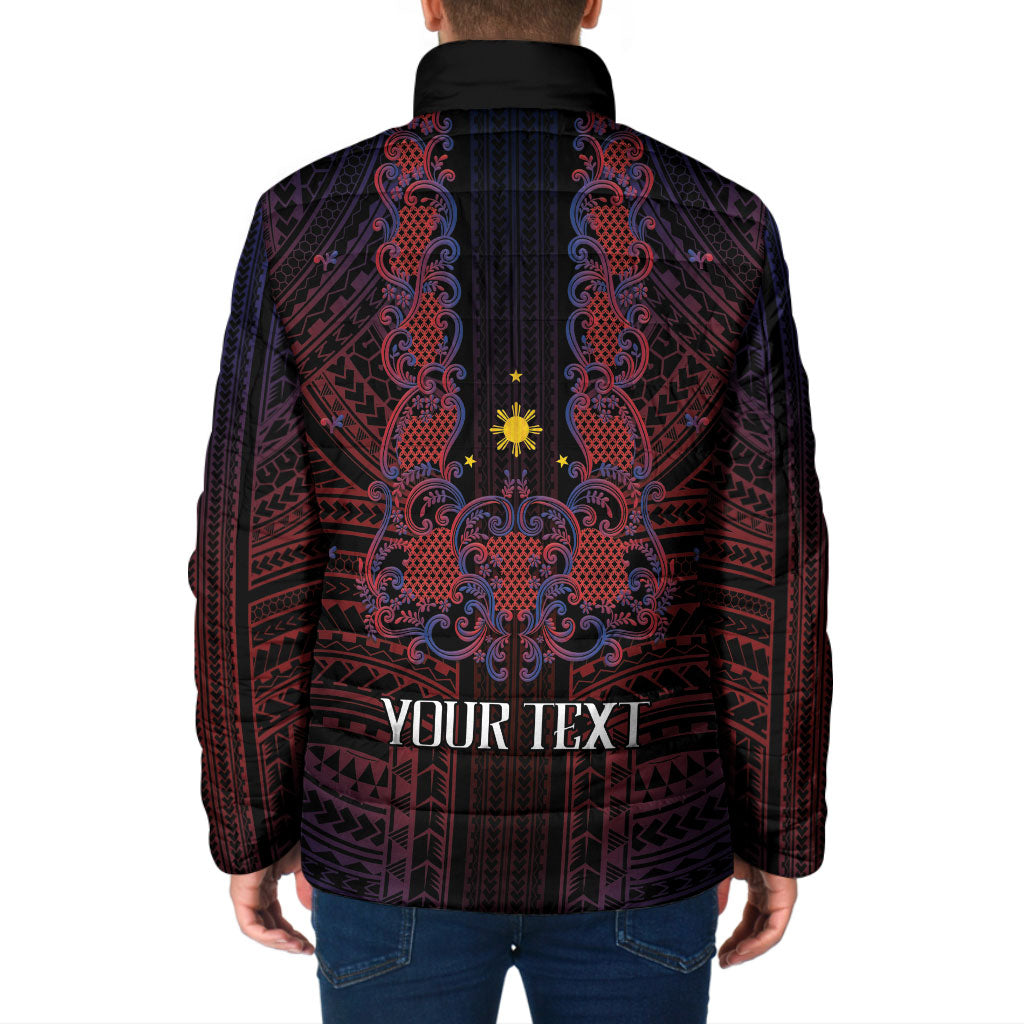 Filipino Barong Tagalog Inspired Personalised Padded Jacket Mabuhay Philippines Festival Polynesian Pattern