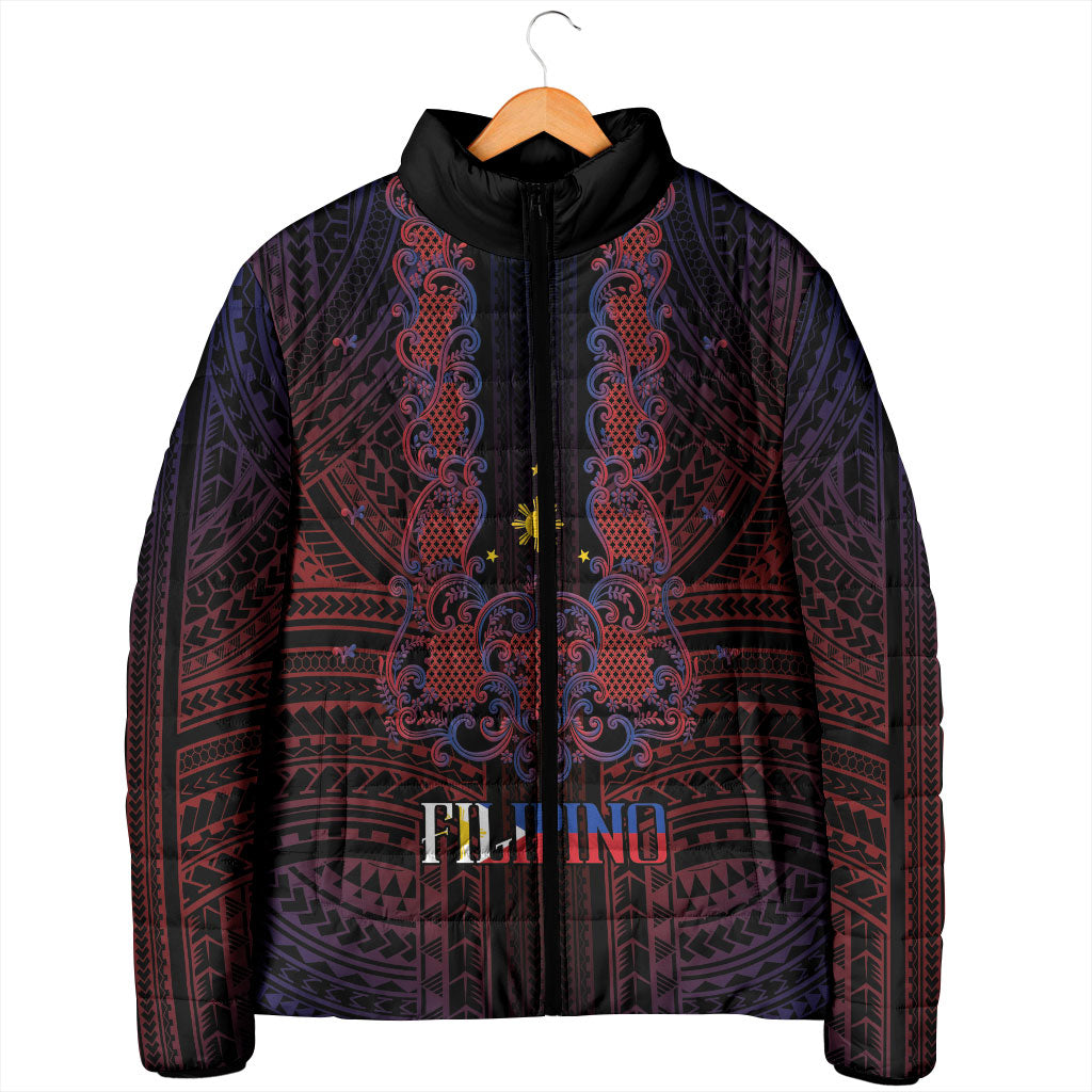 Filipino Barong Tagalog Inspired Personalised Padded Jacket Mabuhay Philippines Festival Polynesian Pattern