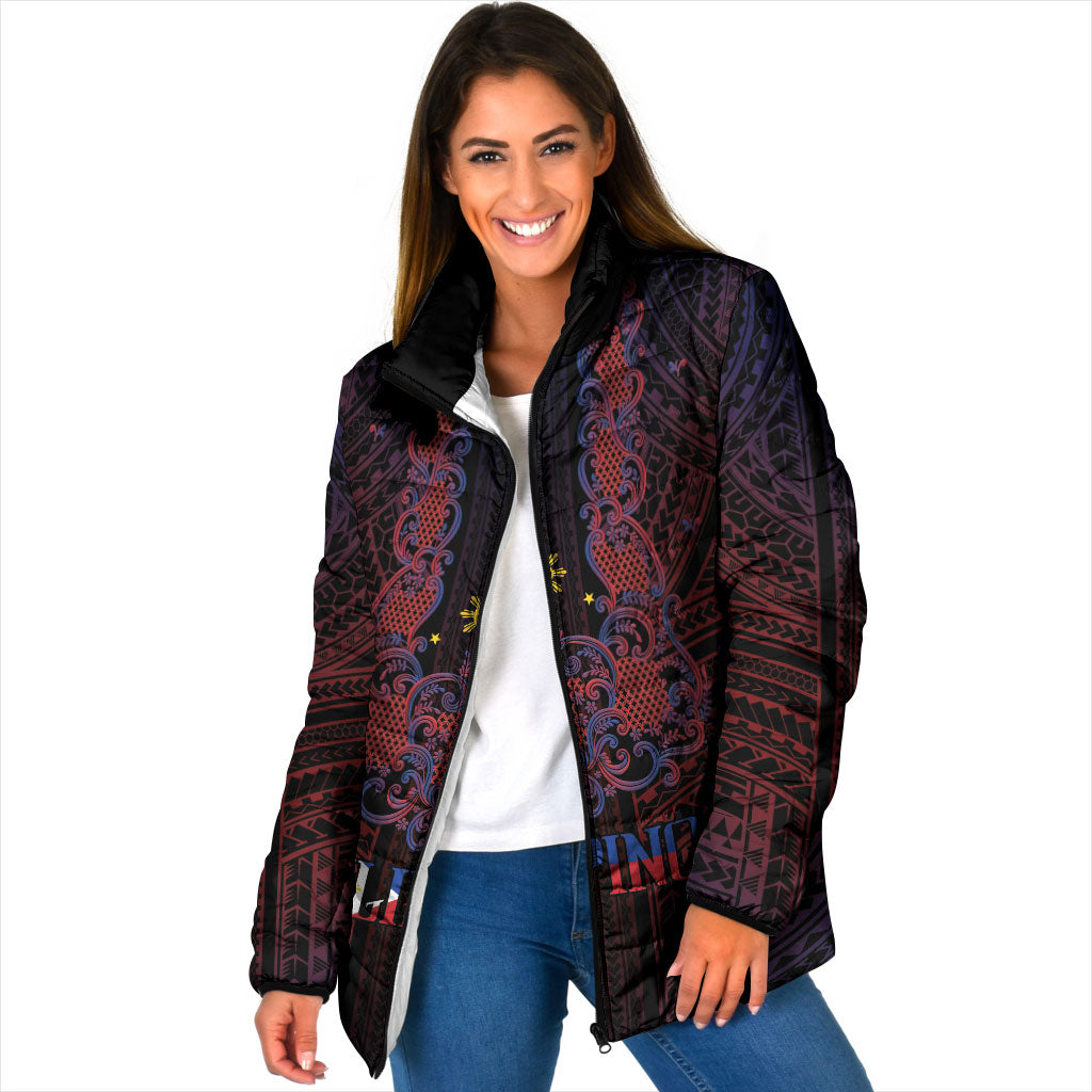 Filipino Barong Tagalog Inspired Personalised Padded Jacket Mabuhay Philippines Festival Polynesian Pattern