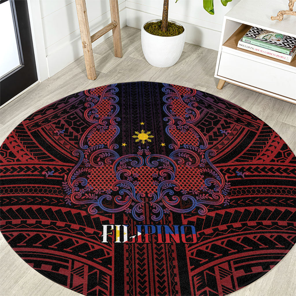 Filipino Barong Tagalog Inspired Round Carpet Mabuhay Philippines Festival Polynesian Pattern