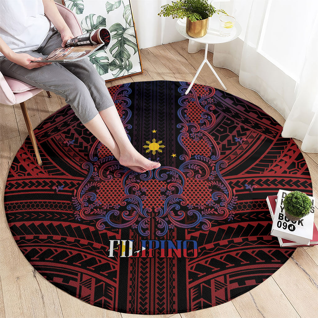 Filipino Barong Tagalog Inspired Round Carpet Mabuhay Philippines Festival Polynesian Pattern
