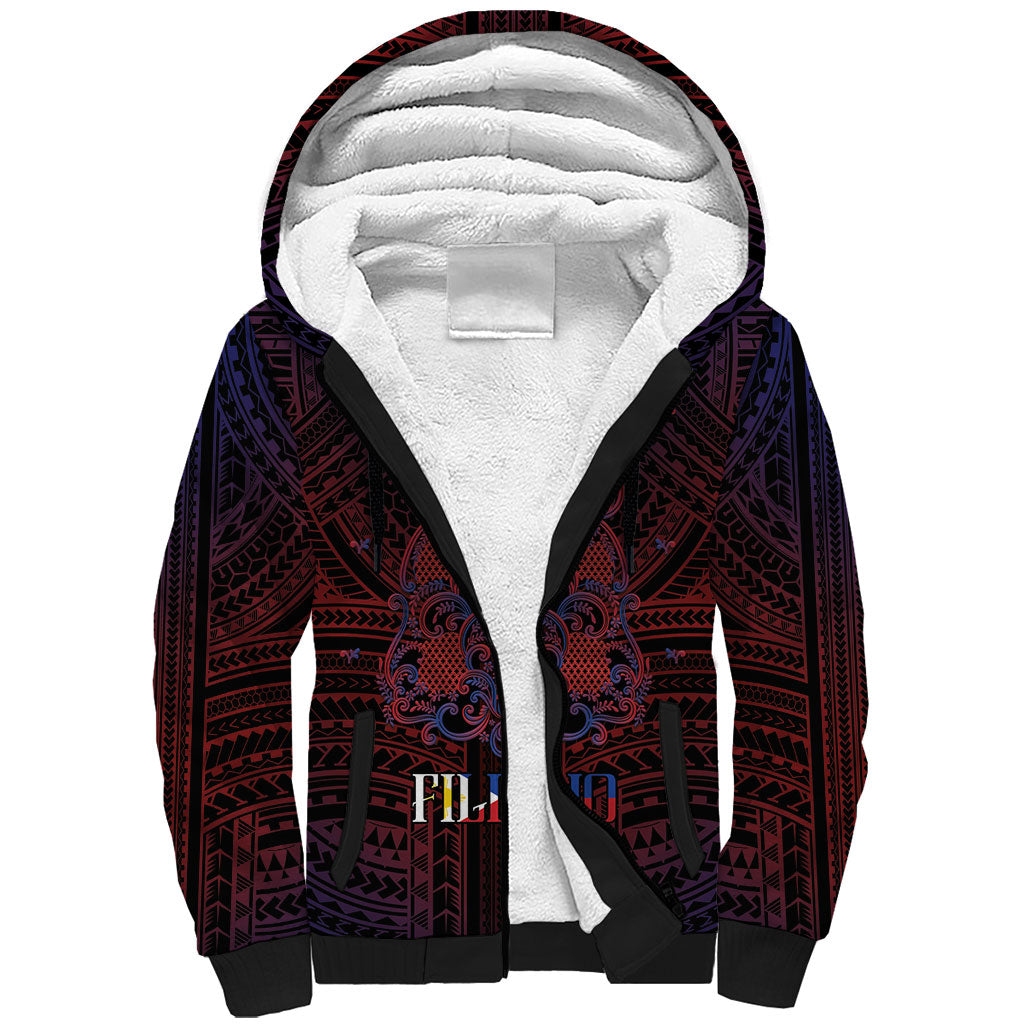 Filipino Barong Tagalog Inspired Personalised Sherpa Hoodie Mabuhay Philippines Festival Polynesian Pattern