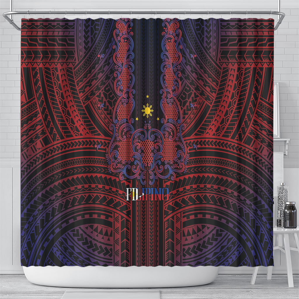 Filipino Barong Tagalog Inspired Shower Curtain Mabuhay Philippines Festival Polynesian Pattern
