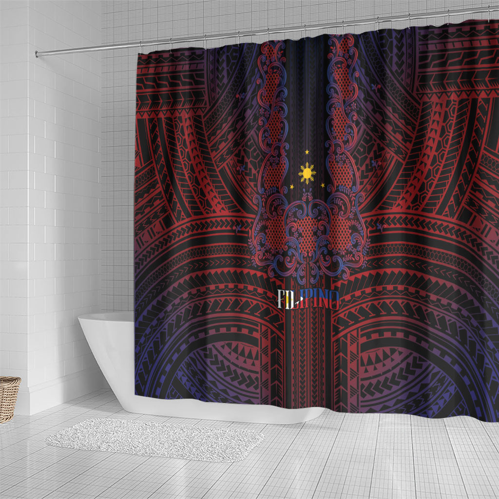 Filipino Barong Tagalog Inspired Shower Curtain Mabuhay Philippines Festival Polynesian Pattern