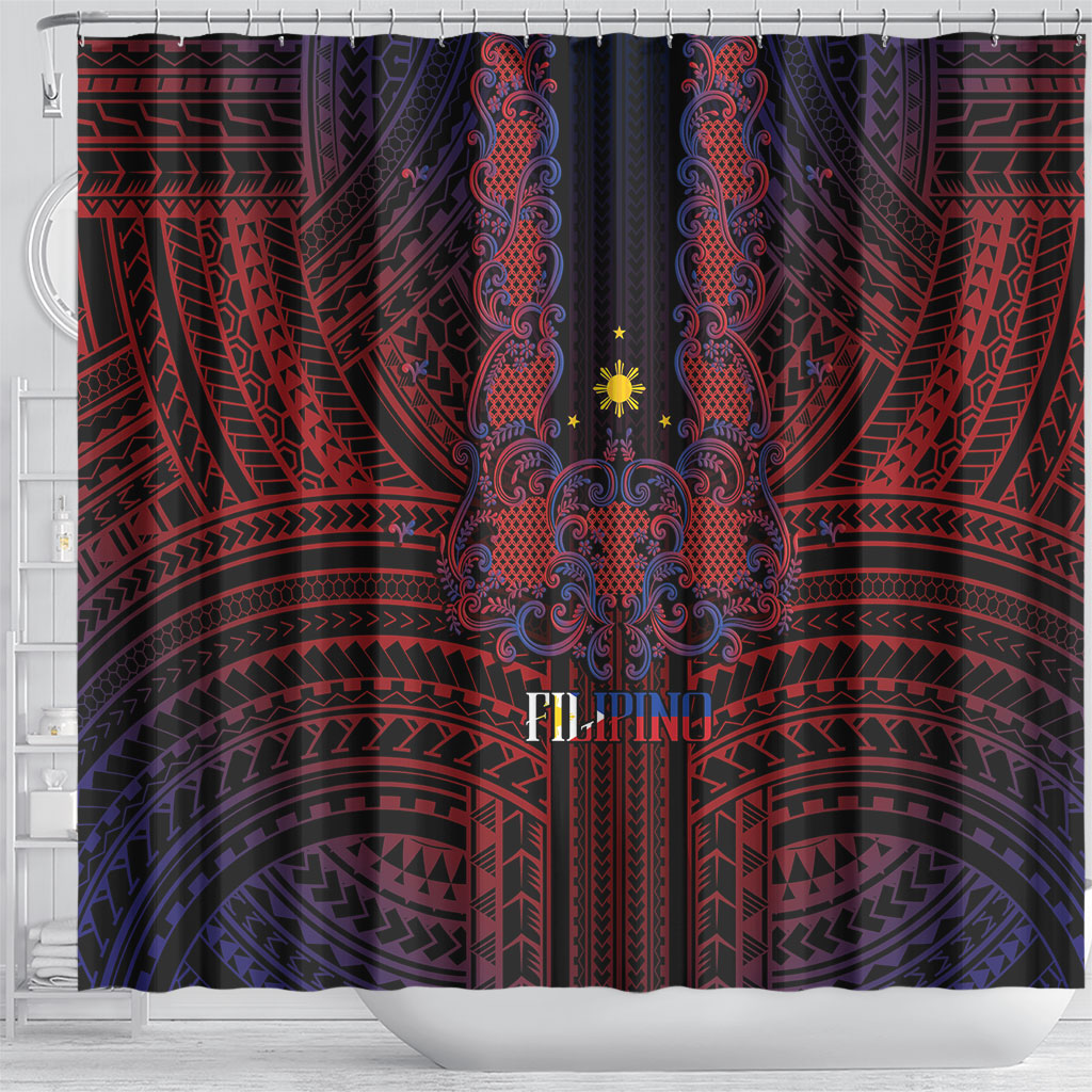 Filipino Barong Tagalog Inspired Shower Curtain Mabuhay Philippines Festival Polynesian Pattern