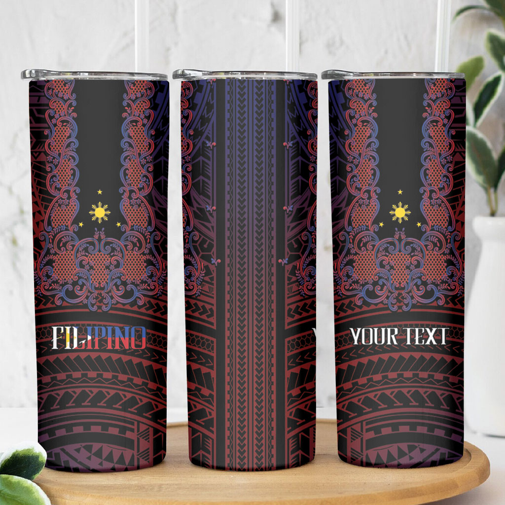 Filipino Barong Tagalog Inspired Personalised Skinny Tumbler Mabuhay Philippines Festival Polynesian Pattern