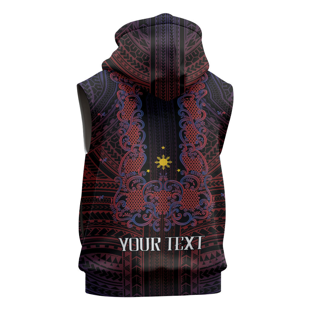 Filipino Barong Tagalog Inspired Personalised Sleeveless Hoodie Mabuhay Philippines Festival Polynesian Pattern