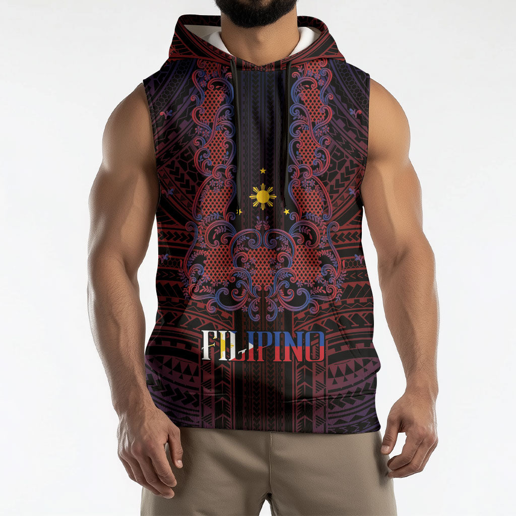 Filipino Barong Tagalog Inspired Personalised Sleeveless Hoodie Mabuhay Philippines Festival Polynesian Pattern
