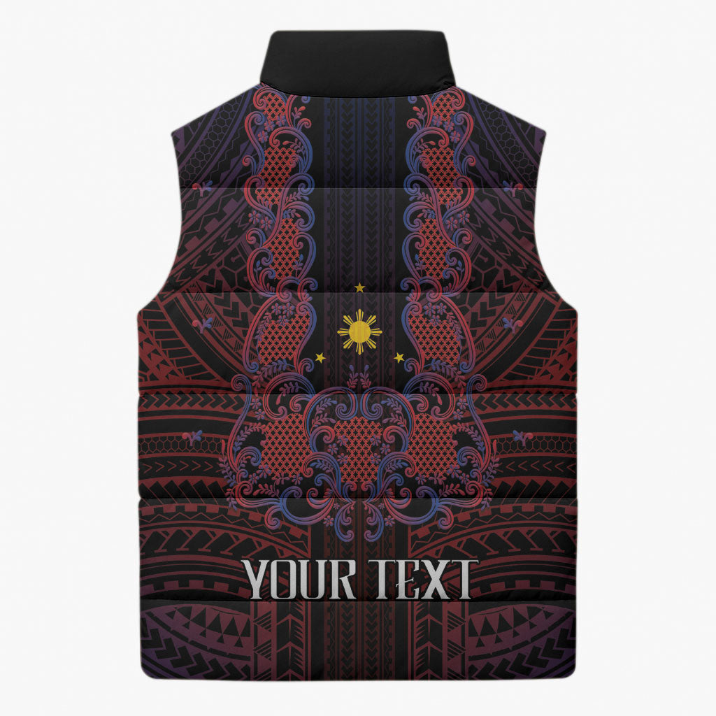 Filipino Barong Tagalog Inspired Personalised Sleeveless Puffer Jacket Mabuhay Philippines Festival Polynesian Pattern