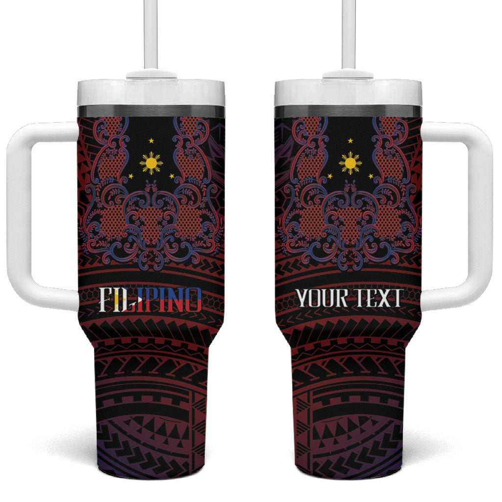 Filipino Barong Tagalog Inspired Personalised Tumbler With Handle Mabuhay Philippines Festival Polynesian Pattern