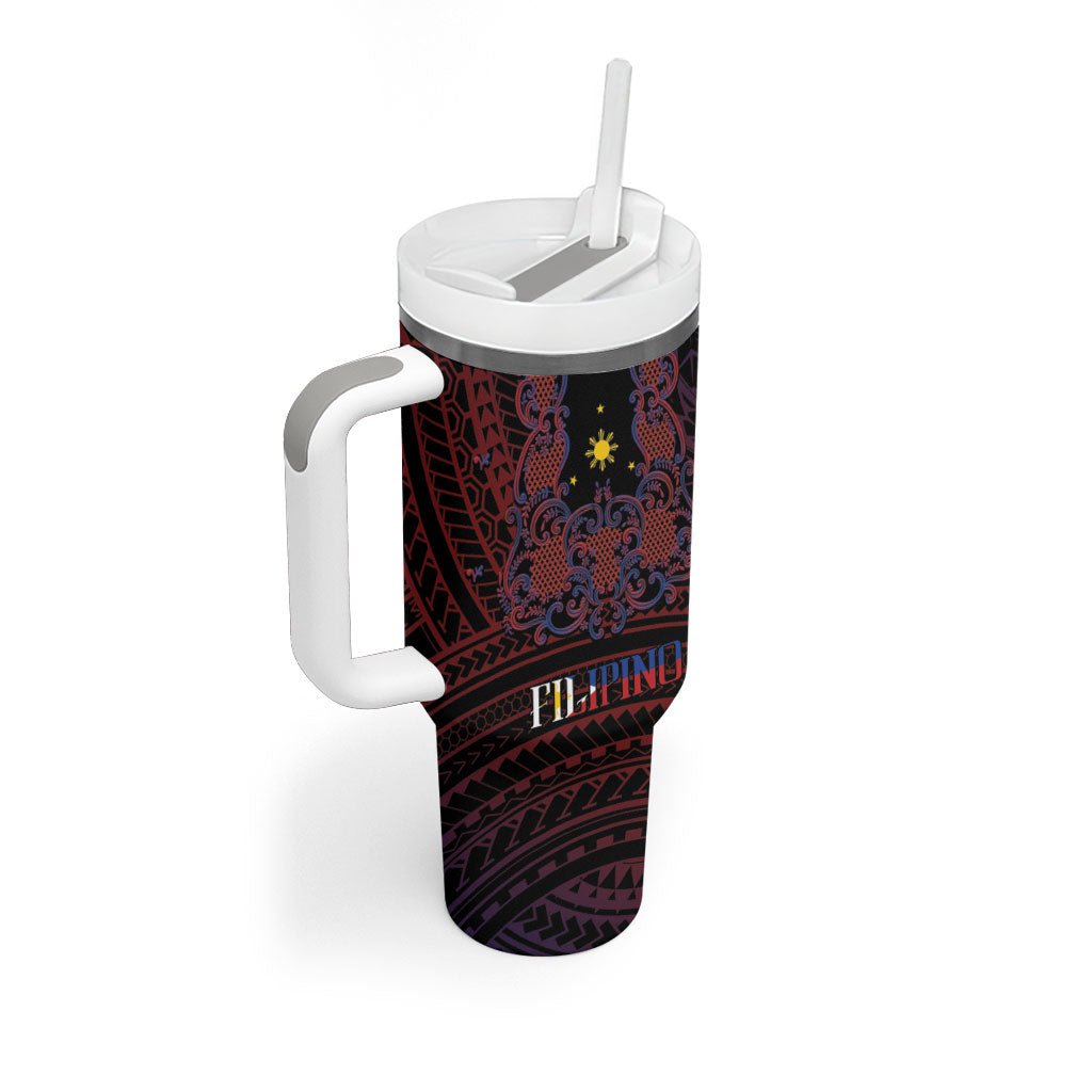 Filipino Barong Tagalog Inspired Personalised Tumbler With Handle Mabuhay Philippines Festival Polynesian Pattern