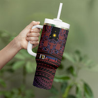 Filipino Barong Tagalog Inspired Personalised Tumbler With Handle Mabuhay Philippines Festival Polynesian Pattern