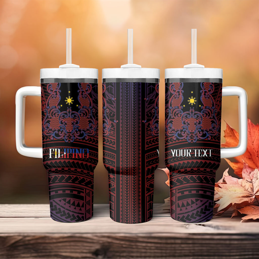 Filipino Barong Tagalog Inspired Personalised Tumbler With Handle Mabuhay Philippines Festival Polynesian Pattern