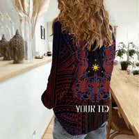 Filipino Barong Tagalog Inspired Personalised Women Casual Shirt Mabuhay Philippines Festival Polynesian Pattern