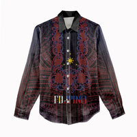 Filipino Barong Tagalog Inspired Personalised Women Casual Shirt Mabuhay Philippines Festival Polynesian Pattern