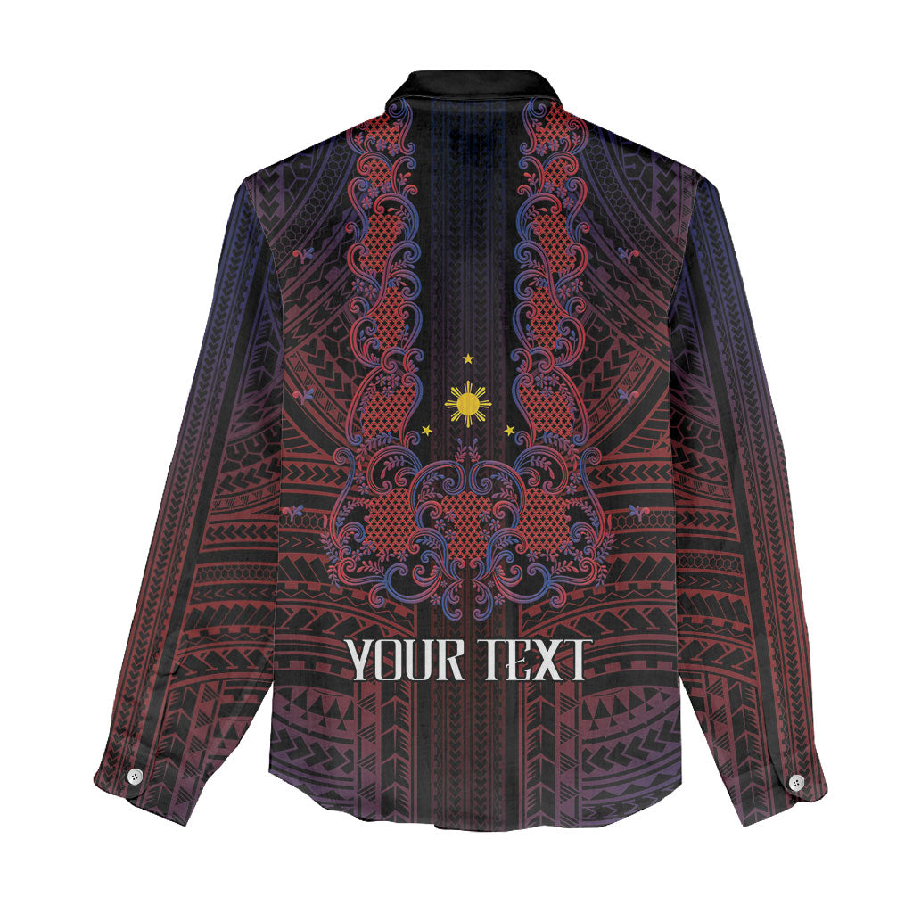 Filipino Barong Tagalog Inspired Personalised Women Casual Shirt Mabuhay Philippines Festival Polynesian Pattern