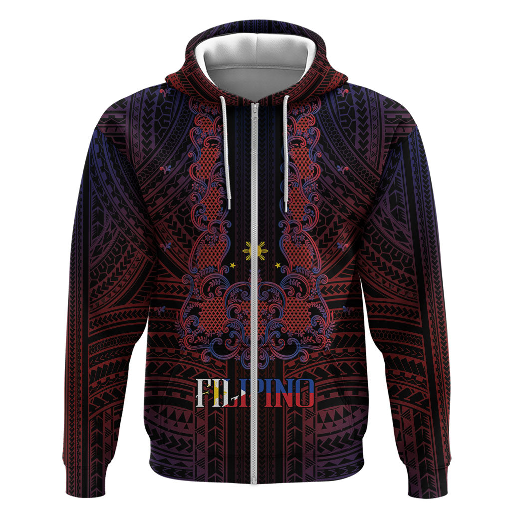 Filipino Barong Tagalog Inspired Personalised Zip Hoodie Mabuhay Philippines Festival Polynesian Pattern
