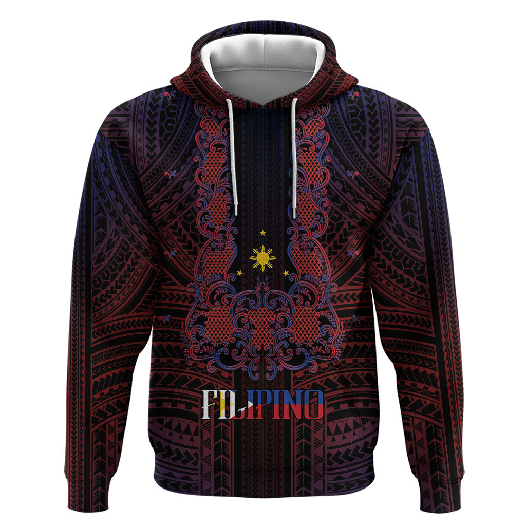 Filipino Barong Tagalog Inspired Personalised Zip Hoodie Mabuhay Philippines Festival Polynesian Pattern