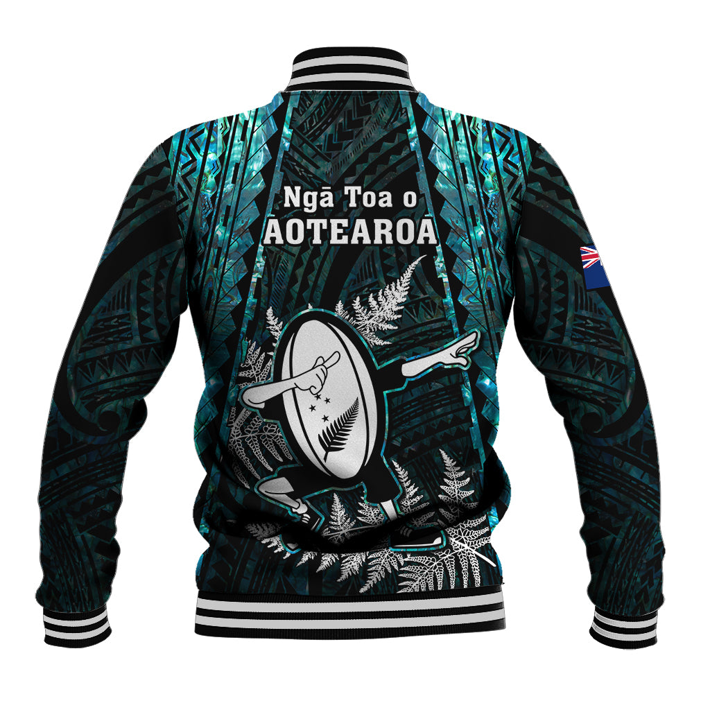 New Zealand Silver Fern Rugby Baseball Jacket Aotearoa All Black Dabbing Ball With Maori Paua Shell - Wonder Print Shop