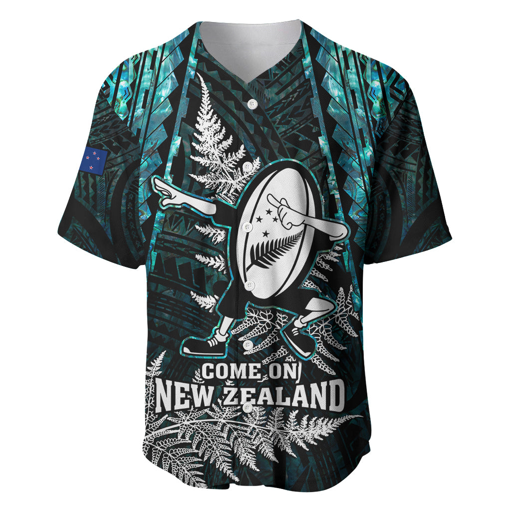 New Zealand Silver Fern Rugby Baseball Jersey Aotearoa All Black Dabbing Ball With Maori Paua Shell - Wonder Print Shop