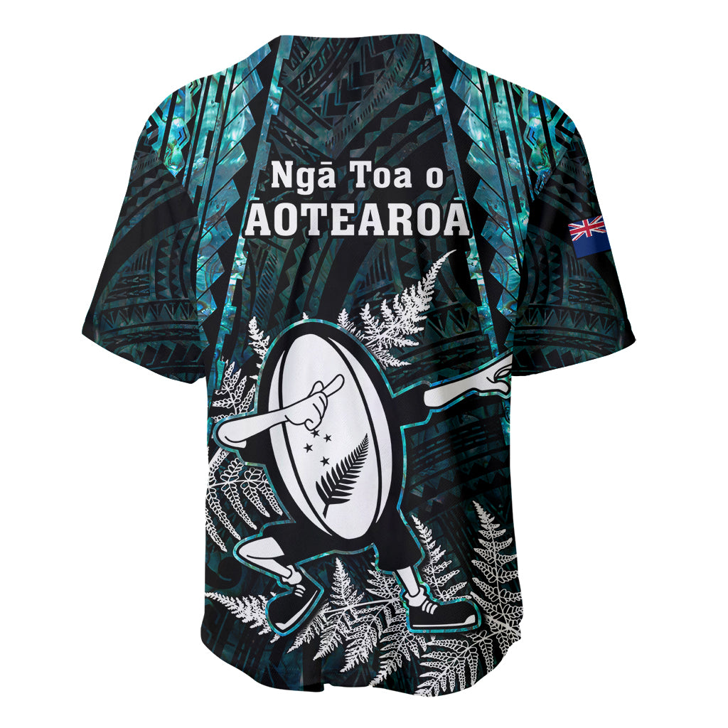 New Zealand Silver Fern Rugby Baseball Jersey Aotearoa All Black Dabbing Ball With Maori Paua Shell - Wonder Print Shop
