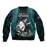 New Zealand Silver Fern Rugby Bomber Jacket Aotearoa All Black Dabbing Ball With Maori Paua Shell - Wonder Print Shop