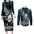 New Zealand Silver Fern Rugby Couples Matching Long Sleeve Bodycon Dress and Long Sleeve Button Shirts Aotearoa All Black Dabbing Ball With Maori Paua Shell - Wonder Print Shop