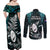 New Zealand Silver Fern Rugby Couples Matching Off Shoulder Maxi Dress and Long Sleeve Button Shirts Aotearoa All Black Dabbing Ball With Maori Paua Shell - Wonder Print Shop