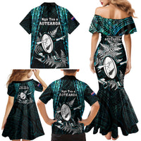 New Zealand Silver Fern Rugby Family Matching Mermaid Dress and Hawaiian Shirt Aotearoa All Black Dabbing Ball With Maori Paua Shell - Wonder Print Shop