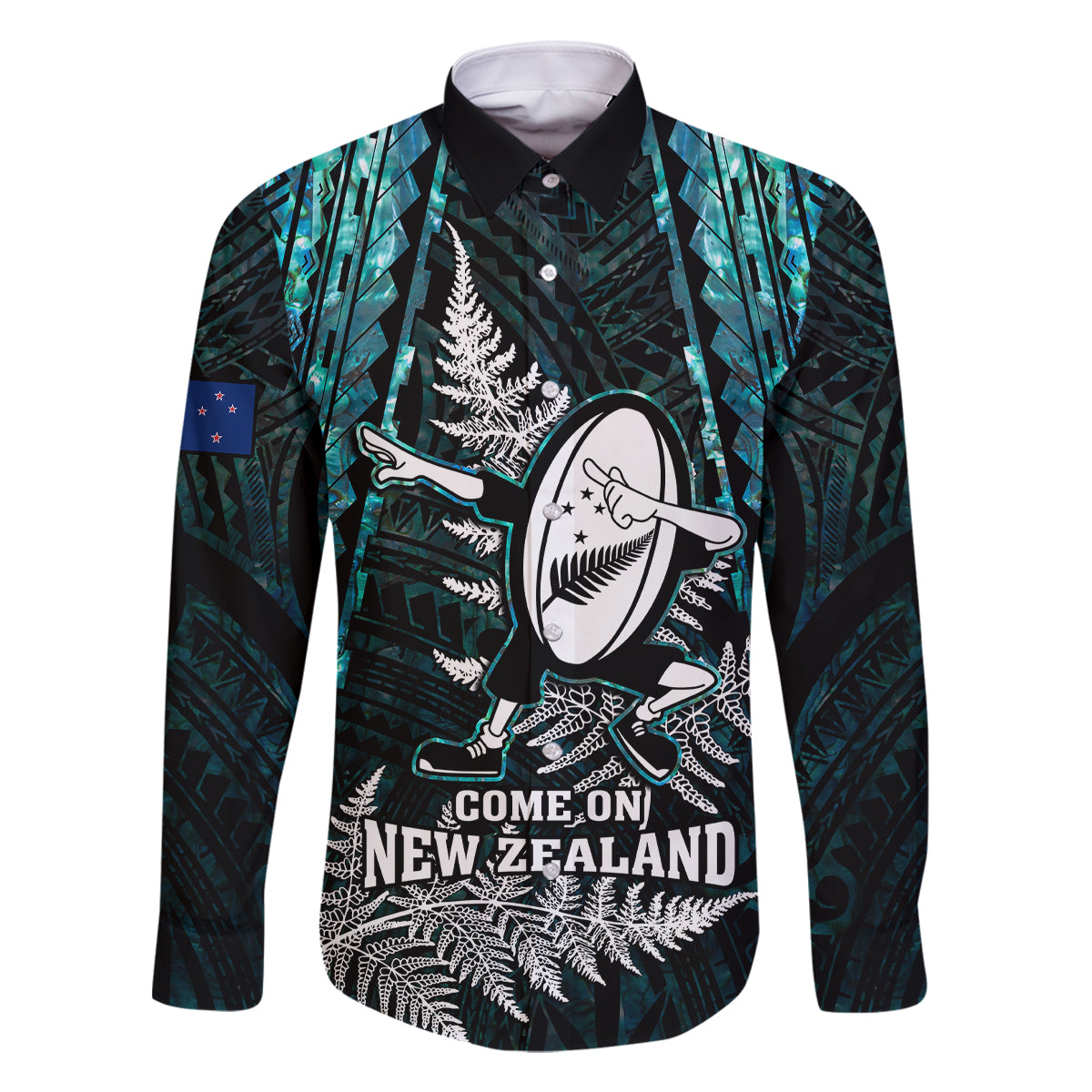New Zealand Silver Fern Rugby Family Matching Off Shoulder Long Sleeve Dress and Hawaiian Shirt Aotearoa All Black Dabbing Ball With Maori Paua Shell - Wonder Print Shop