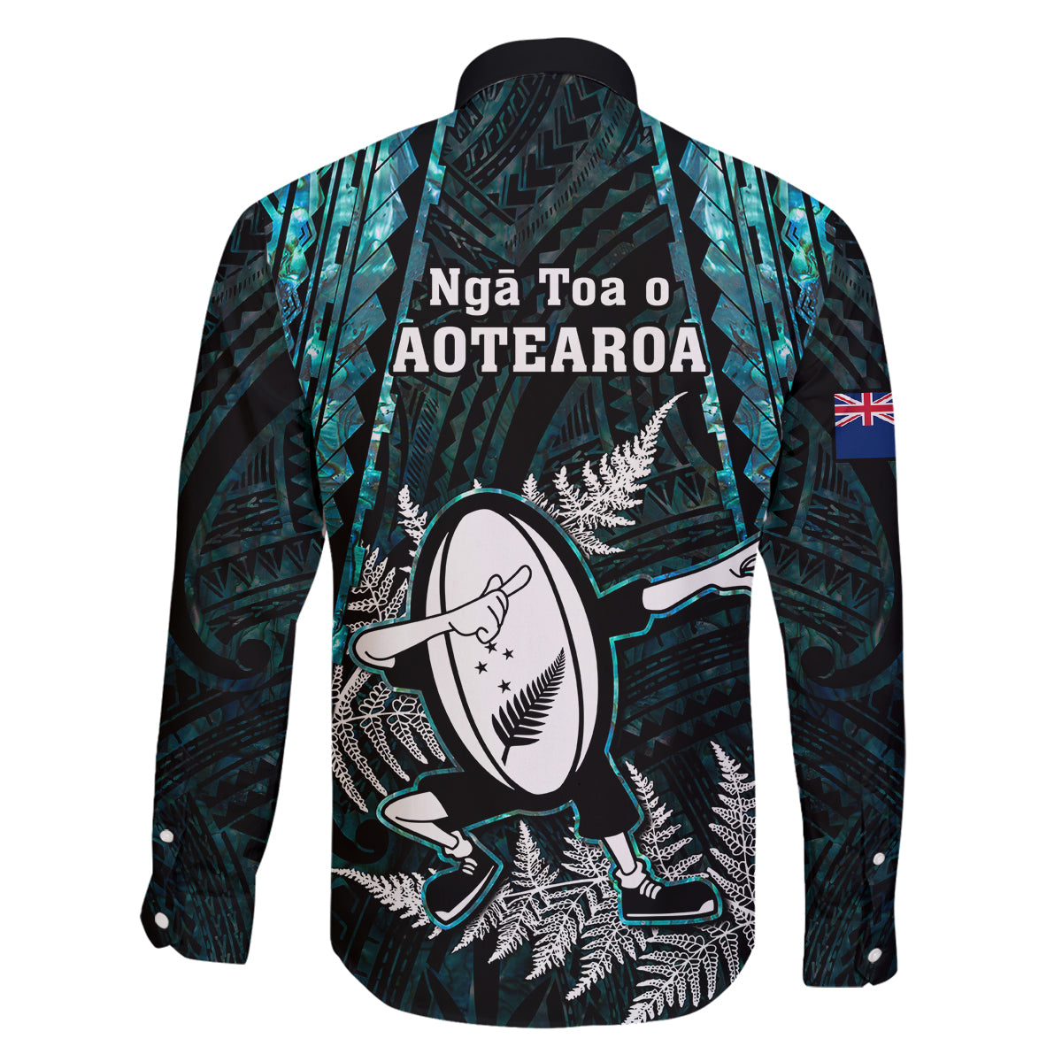 New Zealand Silver Fern Rugby Family Matching Off Shoulder Long Sleeve Dress and Hawaiian Shirt Aotearoa All Black Dabbing Ball With Maori Paua Shell - Wonder Print Shop