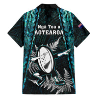 New Zealand Silver Fern Rugby Family Matching Off Shoulder Maxi Dress and Hawaiian Shirt Aotearoa All Black Dabbing Ball With Maori Paua Shell - Wonder Print Shop
