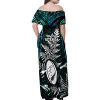 New Zealand Silver Fern Rugby Family Matching Off Shoulder Maxi Dress and Hawaiian Shirt Aotearoa All Black Dabbing Ball With Maori Paua Shell - Wonder Print Shop
