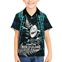 New Zealand Silver Fern Rugby Family Matching Off Shoulder Maxi Dress and Hawaiian Shirt Aotearoa All Black Dabbing Ball With Maori Paua Shell - Wonder Print Shop