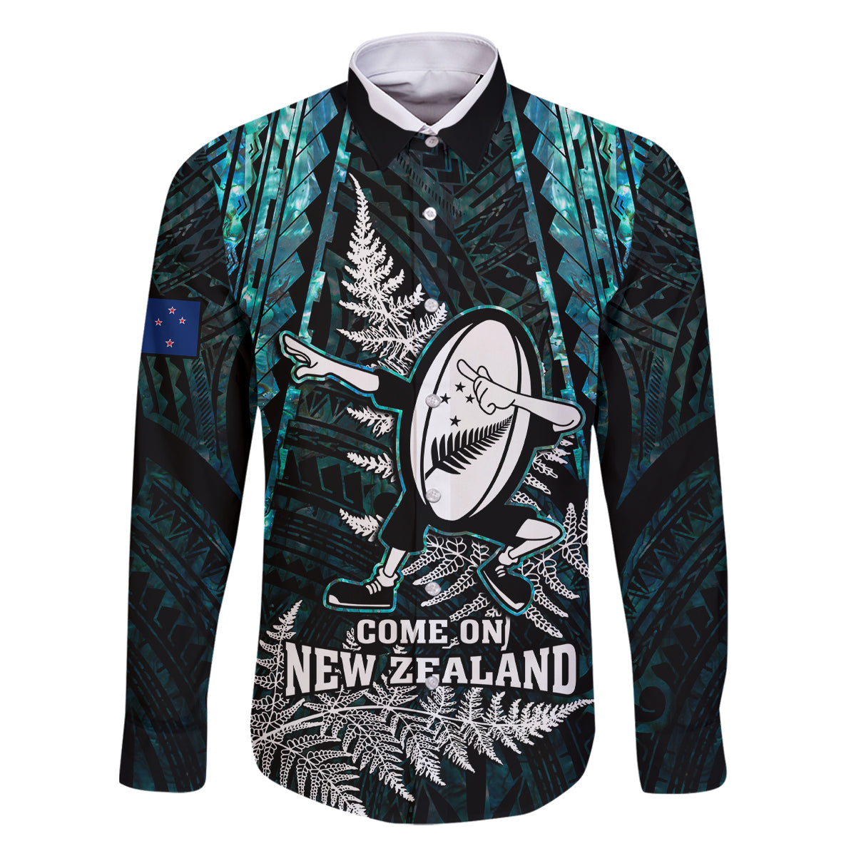 New Zealand Silver Fern Rugby Family Matching Off Shoulder Short Dress and Hawaiian Shirt Aotearoa All Black Dabbing Ball With Maori Paua Shell - Wonder Print Shop