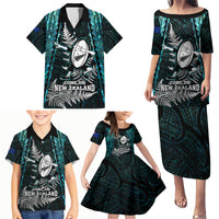 New Zealand Silver Fern Rugby Family Matching Puletasi Dress and Hawaiian Shirt Aotearoa All Black Dabbing Ball With Maori Paua Shell - Wonder Print Shop