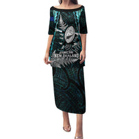 New Zealand Silver Fern Rugby Family Matching Puletasi Dress and Hawaiian Shirt Aotearoa All Black Dabbing Ball With Maori Paua Shell - Wonder Print Shop