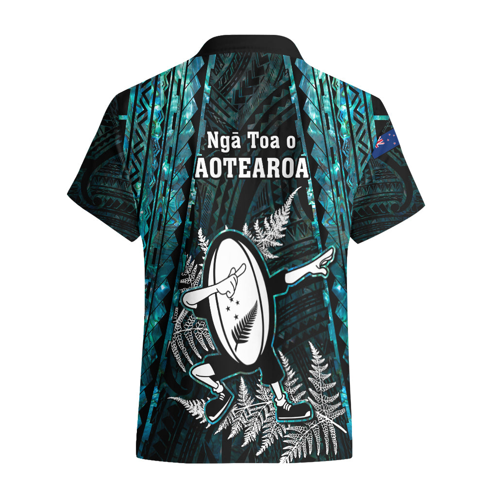 New Zealand Silver Fern Rugby Hawaiian Shirt Aotearoa All Black Dabbing Ball With Maori Paua Shell - Wonder Print Shop