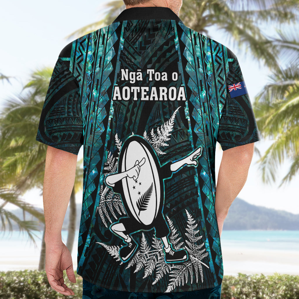 New Zealand Silver Fern Rugby Hawaiian Shirt Aotearoa All Black Dabbing Ball With Maori Paua Shell - Wonder Print Shop