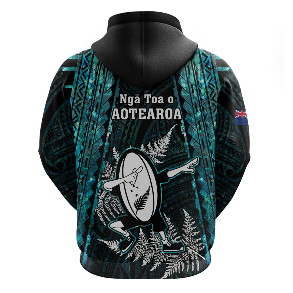 New Zealand Silver Fern Rugby Hoodie Aotearoa All Black Dabbing Ball With Maori Paua Shell - Wonder Print Shop