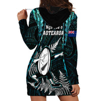 New Zealand Silver Fern Rugby Hoodie Dress Aotearoa All Black Dabbing Ball With Maori Paua Shell - Wonder Print Shop