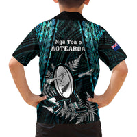 New Zealand Silver Fern Rugby Kid Hawaiian Shirt Aotearoa All Black Dabbing Ball With Maori Paua Shell - Wonder Print Shop