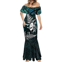 New Zealand Silver Fern Rugby Mermaid Dress Aotearoa All Black Dabbing Ball With Maori Paua Shell - Wonder Print Shop