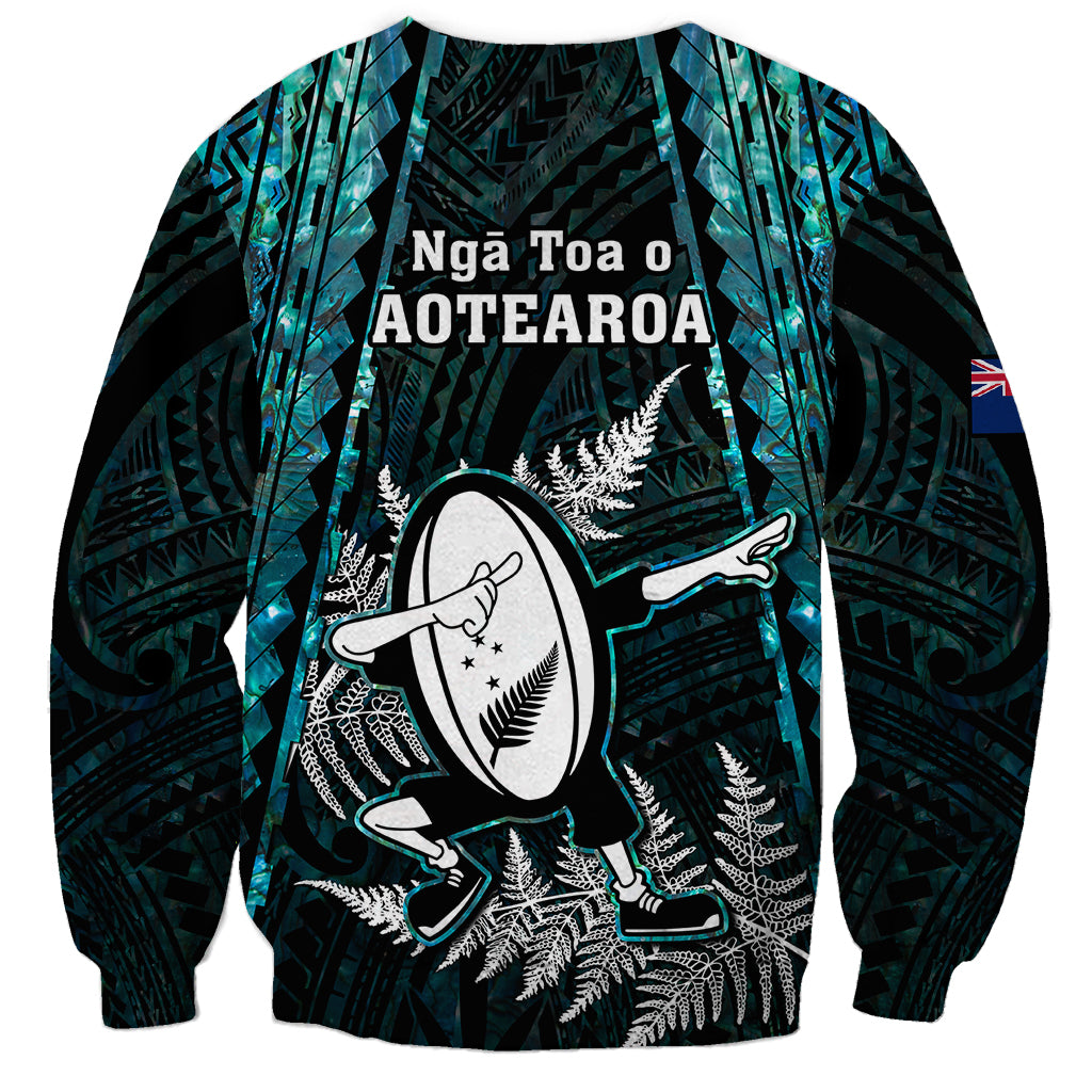 New Zealand Silver Fern Rugby Sweatshirt Aotearoa All Black Dabbing Ball With Maori Paua Shell - Wonder Print Shop