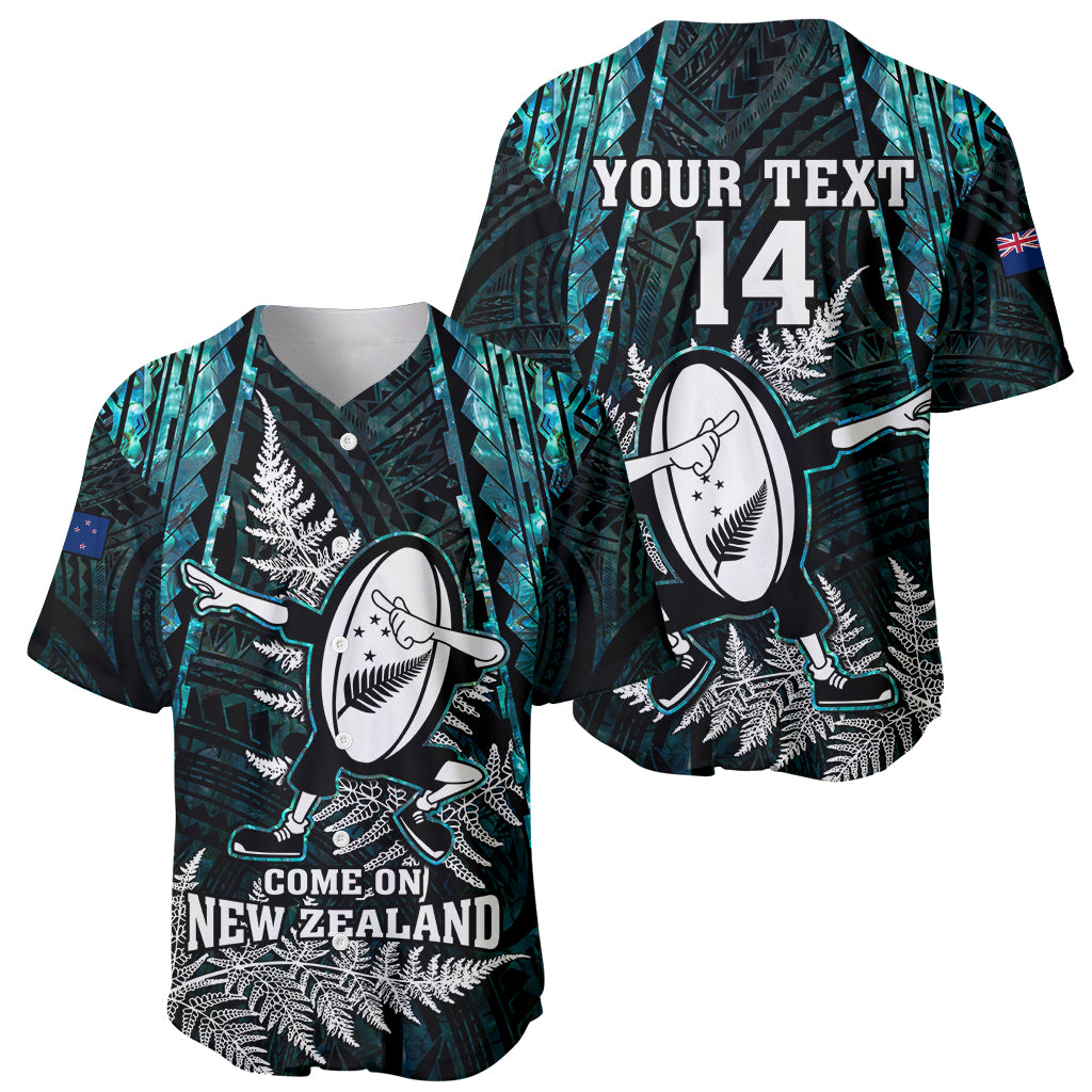 Custom New Zealand Silver Fern Rugby Baseball Jersey Aotearoa All Black Dabbing Ball With Maori Paua Shell - Wonder Print Shop