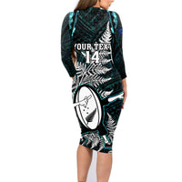 Custom New Zealand Silver Fern Rugby Family Matching Long Sleeve Bodycon Dress and Hawaiian Shirt Aotearoa All Black Dabbing Ball With Maori Paua Shell - Wonder Print Shop