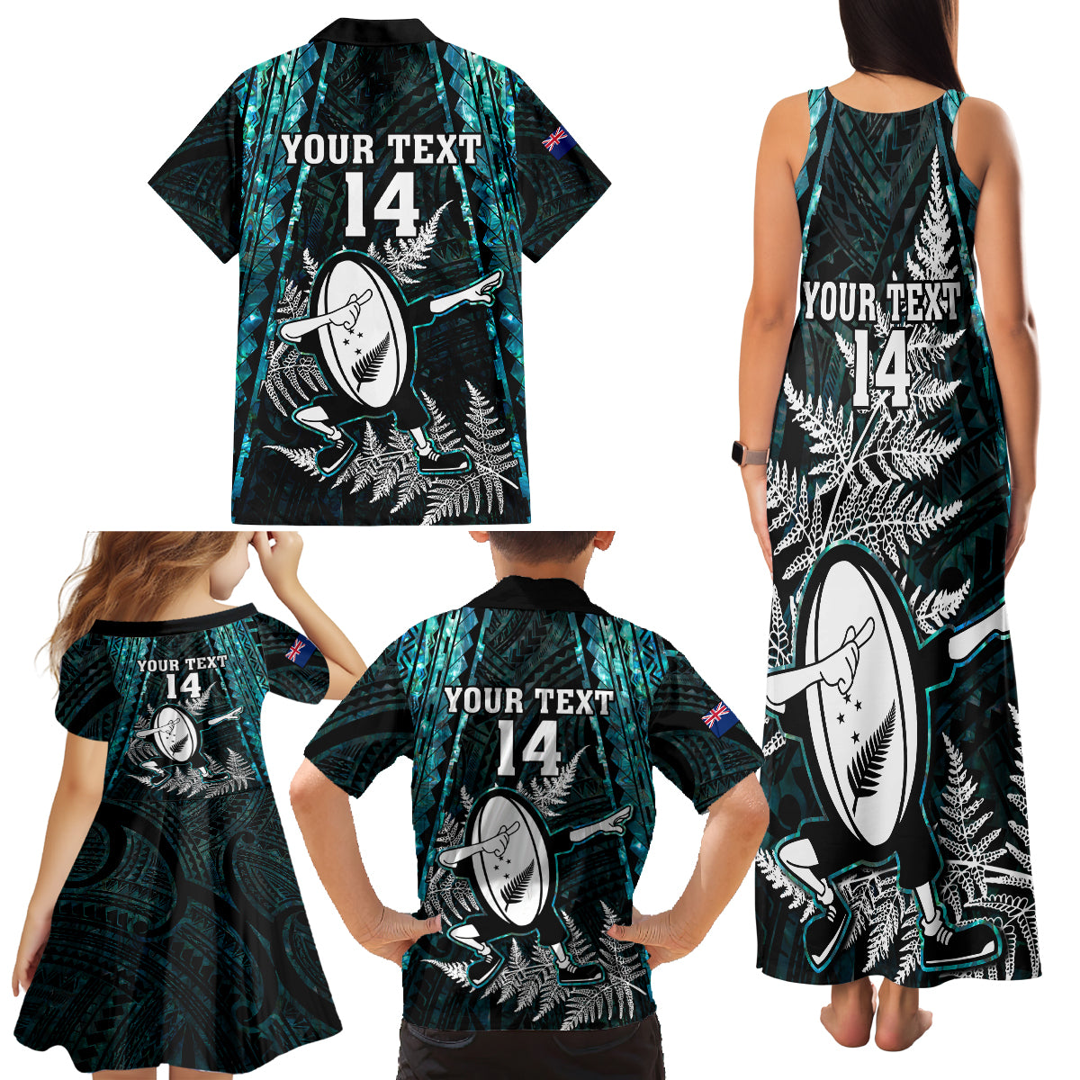 Custom New Zealand Silver Fern Rugby Family Matching Tank Maxi Dress and Hawaiian Shirt Aotearoa All Black Dabbing Ball With Maori Paua Shell - Wonder Print Shop